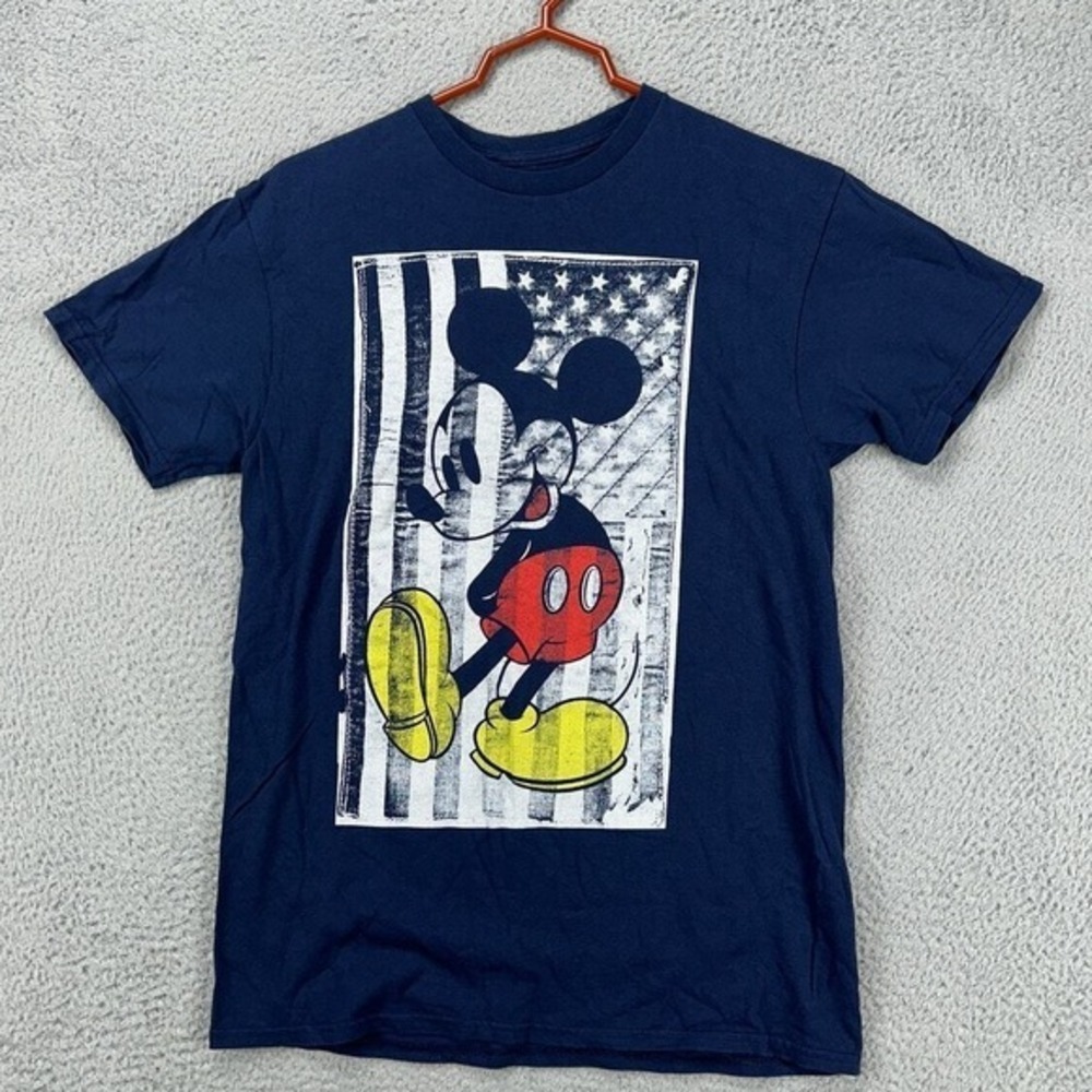 Disney T-Shirt Unisex Medium Blue Mickey Mouse American Flag Short Sleeve Tee - Picture 2 of 7